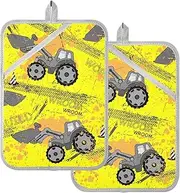 Large Pot Holder Seamless Pattern Gray Tractor Gold Potholders with Pocket Hotpads Oven Pads 2 Pack