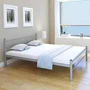 vidaXL Queen Size Bed Frame in Grey Metal - Robust and Scratch-Resistant Structure with Metal Slats