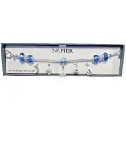 7" Napier Changeable Charm, Silver Tone and Blue Bracelet NIB