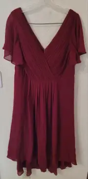Ever Pretty Women's Burgundy Chiffon v-neck Ruched Dress Size: 14 US 34" W 42" L