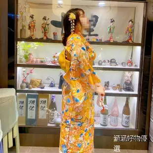 神明少女 與服 日本浴衣 中國風春夏和服黃色復古洋裝文藝 洋裝 和服 日式和服 日式套裝 涵涵好物優選