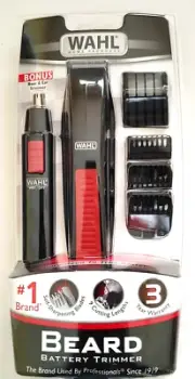 Wahl Beard Battery Trimmer/Bonus Nose & Ear Trimmer. 5 Position,Stubble,Med.Full