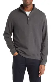 Scott Barber Quarter-Zip Cotton Pullover in Charcoal Heather at Nordstrom, Size Medium