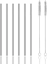 TORMEN Metal Straws Reusable Stainless Steel Drinking Straws Fit All Size Tumblers with 2 Cleaning Brushes (Stainless Steel Straw Straight*6+White Brush*2