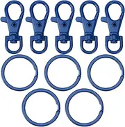 [SAMLOO] 5 Set Key Chain Flat Key Rings Baking Varnish Metal Swivel Clasps Snap-On Keychain Ring Hook Spring Clip Snap Hook Lobster Clasp for Keys, Lanyards Jewelry Findings Crafting, Blue