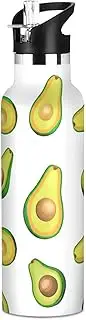 Kids Water Bottle with Straw for School 20 Oz Bottle for Boys Girls, BPA-Free, Cute Green Avocados White