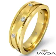 Round Bezel Diamond Mens Solid Eternity Wedding Band 14k Yellow Gold 0.13 Ctw