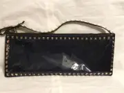 Valentino Garavani Rockstud Studded Flat Navy Patent Leather Clutch Bag $1295