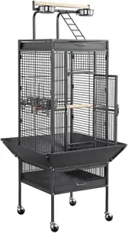 Rolling Large Bird Cage Cockatiel Conure Aviary W/Detachable Stand Storage Perch