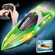MOYRGG RC Boat for Kids, 15+ MPH Fast Remote Control Boat with LED Lights, 2.4G RC Electric Boats Pool and Lakes Toys for Adults (819-Green)