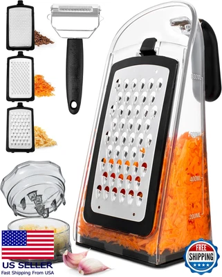 "3-Blade Stainless Steel Cheese Grater, Garlic Mincer & Vegetable Shredder with