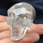 0.22LB Natural Clear Quartz Aliens Skull Quartz Crystal Hand Carved Reiki XK577