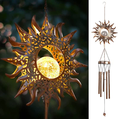 Outdoor Solar Wind Chimes, 42" Long Metal Chimes with Glowing Glass LED