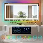 Bluetooth & Time Display LED Lighted Bathroom Mirror RGB Backlit Makeup Mirrors