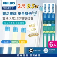 在飛比找momo購物網優惠-【Philips 飛利浦】6支入 T8 2尺 9.5W 雙端