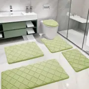 YIHOUSE Green Bathroom Rug Set 5 Piece Soft Non Slip Memory Foam Bath Mat Mac...