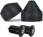 Bike Handlebar Tape, Comfortable Grip Bar Tape for Road Bike, Stable Adhesion Handle Bar Tape with Black Color - 2 Rolls(Expansion End Plugs)
