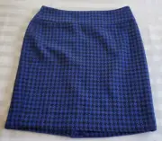 NWT Ann Taylor Blue & Black Hounds Tooth Pencil Skirt Size 6 Polyester/Wool Blen