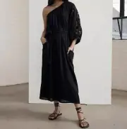Decjuba L black sara one shoulder midi dress size L BNWT RRP $159