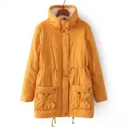 Catzon Women's Mid Length Winter Coat Thickened Warm Lamb Wool Lined Jacket-Yellow