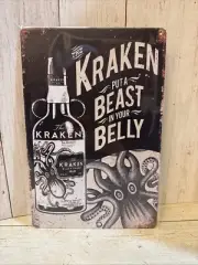 The Kraken Black Spice Rum Sign Tin Metal Sign Put A Beast In Your Belly Octopus