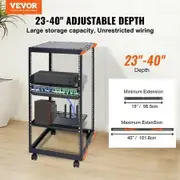 20U Open Frame Server Rack 15''-40'' Adjustable Depth Free Standing or Wall Mount Network Server Rack 4 Post AV Rack with Casters Holds All Your Networking