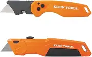 Klein Tools A-44312 2-Piece Folding Utility Knife and Slide-Out Knife Set, FLICKBLADE, Retractable with On-Tool Blade Storage, Includes 5 Blades