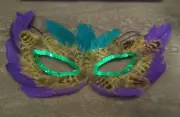 Mardi Gras Feather Face Mask Halloween Disguise Purple Teal Sequin New #383