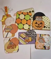 Halloween Fall Pusheen Cat Ephemera Junk Journal Handmade Paper Tags Set Of 5