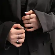 Set of 6: Alloy Rings Set of 6 - Silver - One Size