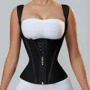 Fajas Colombianas Women Double Compression Waist Trainer Corset With Bone Adjustable Zipper And Hook-eyes Flat Belly Body Shaper(FPK11) Black Mesh ...