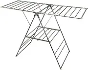 L.T. Williams Clothes Drying Rack, with Sock Clips, Metal Laundry Rack, Foldable, Space-Saving, Free-Standing Airer, with 2 Height-Adjustable Gullwings, Indoor Outdoor Us