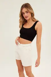 Black Crop Tank Top Scoop Neck - Size L, Women's Tank