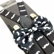 Suspender and Bow Tie Adults Black w/ White Mustaches Formal Wear Accessories
