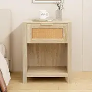 ALFORDSON Rattan Front Bedside Table, Sleek Metal Handle, 50 x 38 x 64cm, Ample Storage, 15mm E0 Grade Thick Board, Modern Nightstand Side End Table, Wood