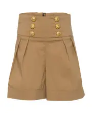 Balmain Kids Turn-Up Hem Pleated Mini Shorts 14Y,12Y,10Y Brown