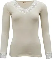[Engel] Ladies Wool Silk Shirt with Lace, 70% Organic Wool, 30% Silk