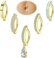 [Fiasaso] 5Pcs Belly Button Ring for Women 14G Short Opal Navel Rings Silver Gold Clicker Belly Piercing Pack Simple Dangle Cute CZ Belly Small Hypoallergenic Belly Button Ring Reverse Piercings Jewelry