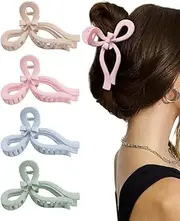 SHUNYUNG 4Pcs Plastic Strong Hold Elegant Bow Hair Claw Clip, Large Bow Claw Clip, Bow Hair Claw Clip, Elegant Large Bow Hair Clip, Stylish Large Hair Clip