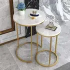 2PCS Stackable Round Coffee Table Set Sofa End Table Bedside Table Golden Framed