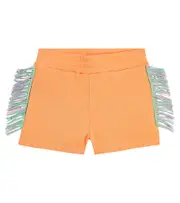 [Stella McCartney Kids] Stella McCartney Kids Fringed cotton jersey shorts Y 4 orange