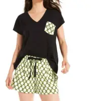 NEW PETER ALEXANDER BLACK GRAPHIC TEE & SHORTS WOMENS SMALL S RRP$119.90