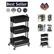 Versatile 3-Tier Metal Utility Cart with Swivel Casters - Efficient Organizer