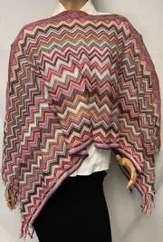 MISSONI Wave ZigZag Shimmer Pancho Fringe Scarf in Multicolor 3027 0001 NEW