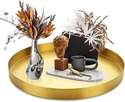 LDHHYH 30cm / 12 Inch Round Gold Tray, Large Stainless Steel Serving Tray for Coffee Table, Metal Decorative Tray Serving Platter for Perfume Makeup Candle Tableware Organization