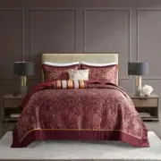 NEW! ~ XXX-L ELEGANT CHIC GOLD RED BURGUNDY WHITE LARGE BEDSPREAD QUILT SET