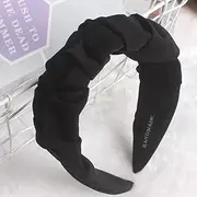 Ruched Ruffle Headband for Women Girls Wide Knot Headbands for Thick Long Hair Band for Girls Balck Pleated Headband for Womens Silk Folds Hairband for Teen Girls
