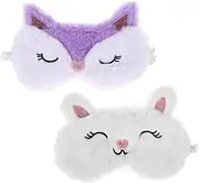 BESPORTBLE 2pcs Cute Plush Animal Sleeping Masks Fox Rabbit Eye Covers Soft Blindfolds for Teens Women Ergonomic Light Blocking Design