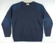 Cabela's Outfitter Series Mens Lambs Wool Sweater Size XLT Blue Elbow Patches