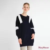 在飛比找momo購物網優惠-【KeyWear 奇威名品】時尚大塊條紋毛衣長袖洋裝